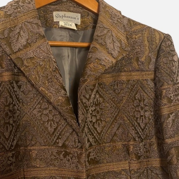 VTG Women's Gold/Brown Baroque Brocade Tapestry Blazer Jacket Metallic Chenille - Picture 2 of 5
